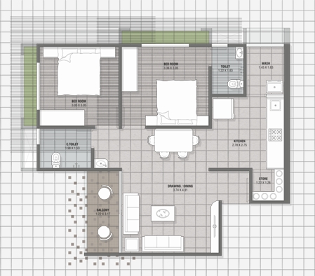 2 BHK Flat floor plan