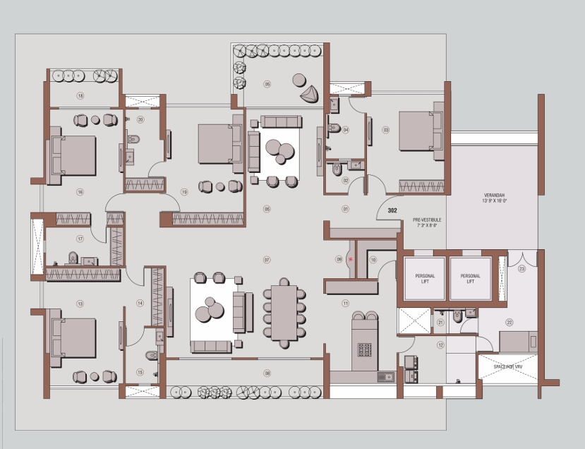 4 BHK Flat floor plan