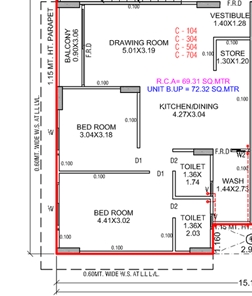 2 BHK Flat floor plan