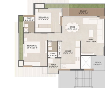 2 BHK Flat floor plan