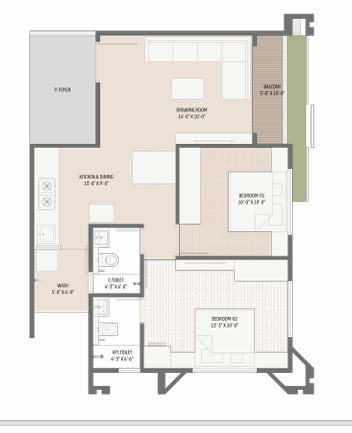 2 BHK Flat floor plan