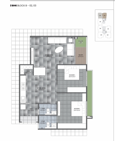 2 BHK Flat floor plan