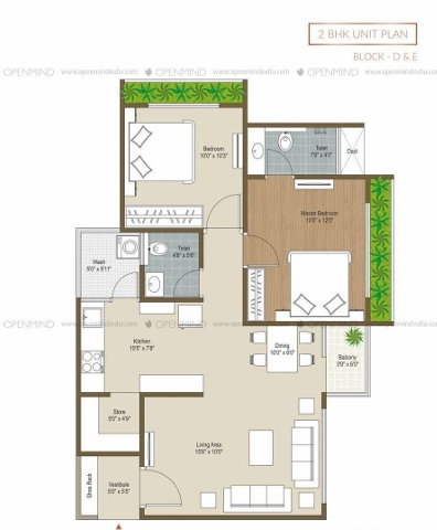 2 BHK Flat floor plan