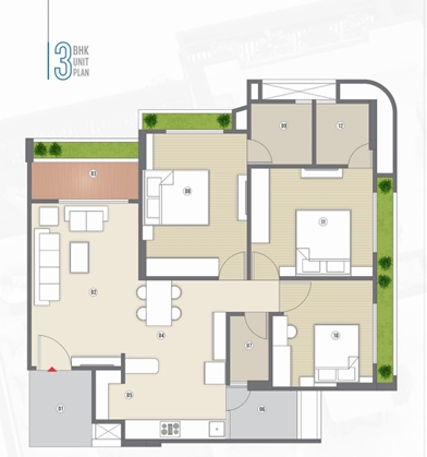 3 BHK Flat floor plan