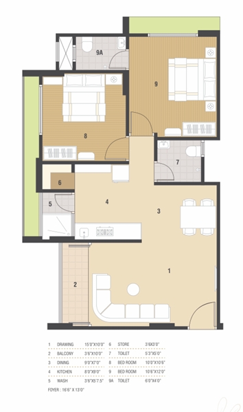 2 BHK Flat floor plan