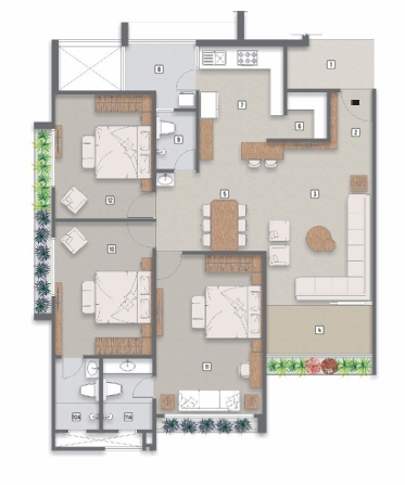 3 BHK Flat floor plan