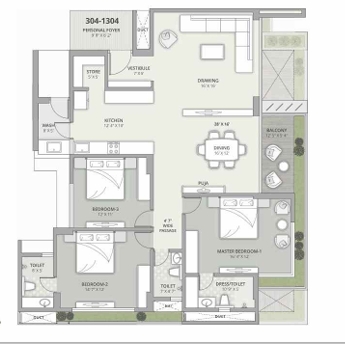 3 BHK Flat floor plan