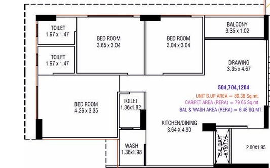 3 BHK Flat floor plan