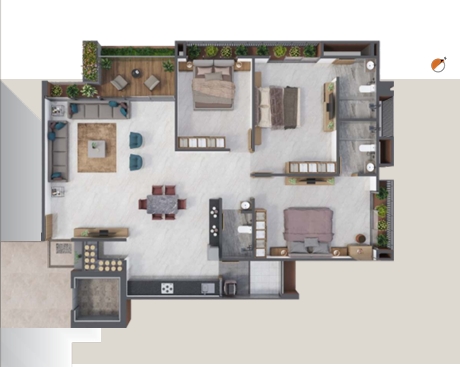 3 BHK Flat floor plan