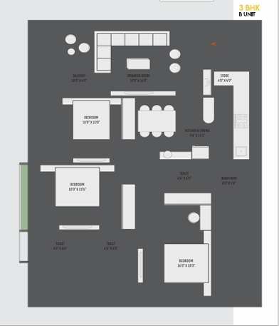 3 BHK Flat floor plan