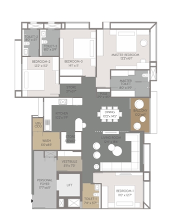 4 BHK Flat floor plan