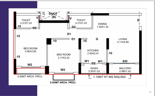 2 BHK Flat floor plan