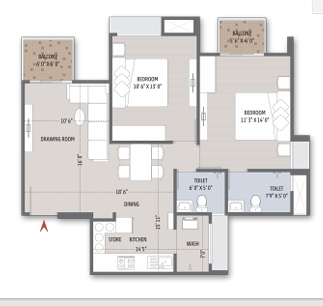 2 BHK Flat floor plan