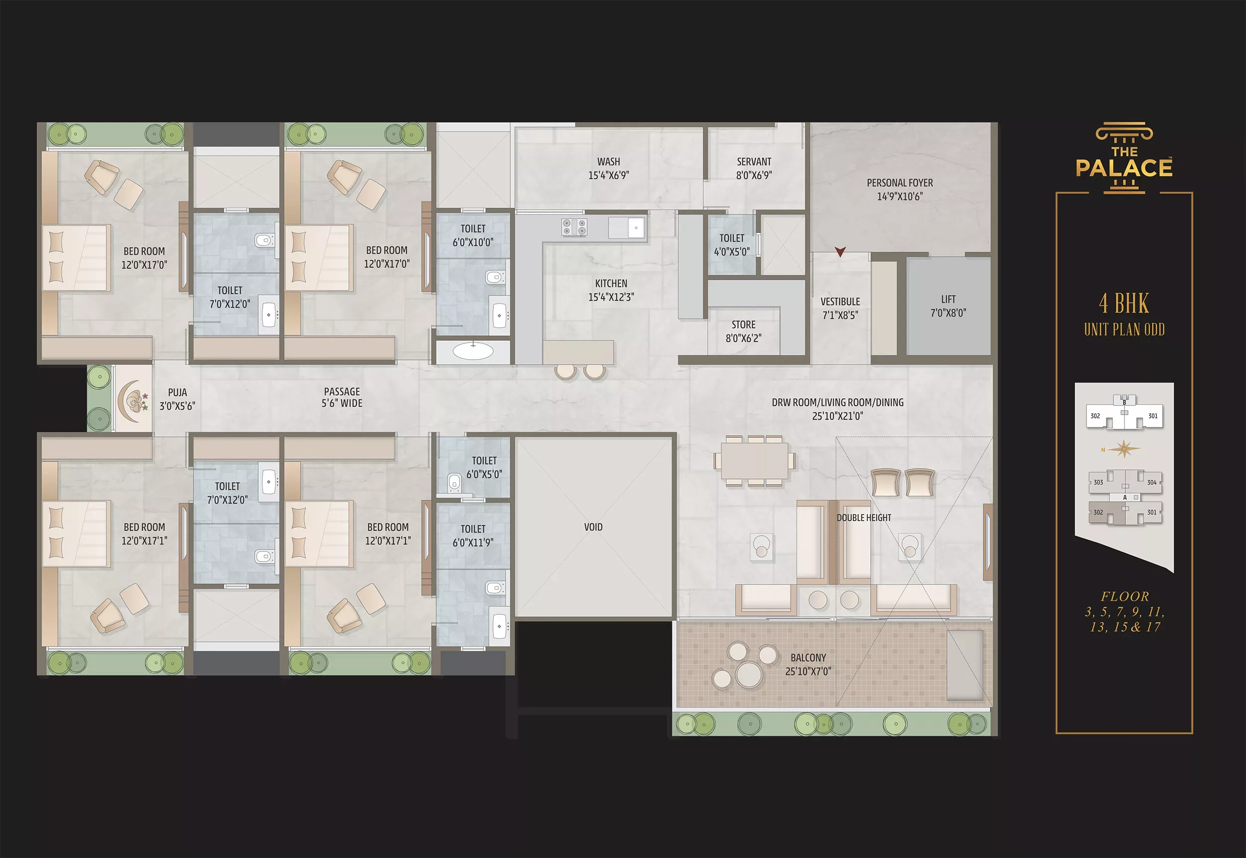 4 BHK Flat floor plan