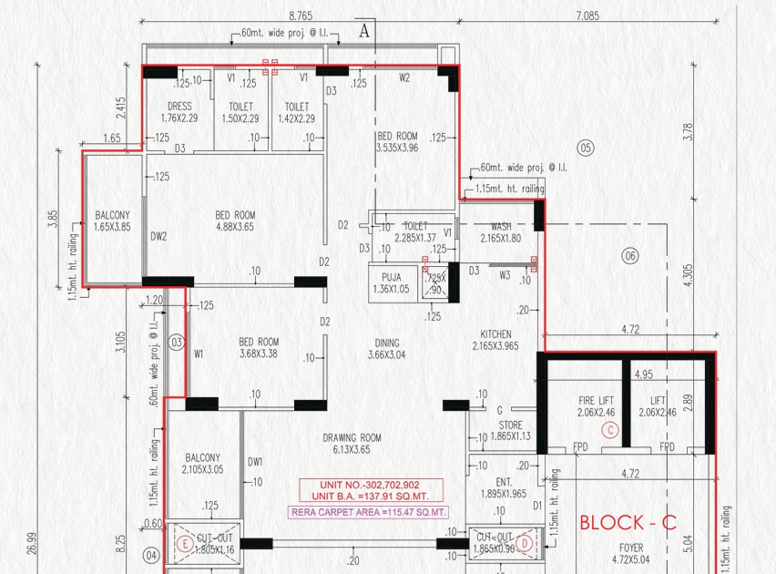 3 BHK Flat floor plan