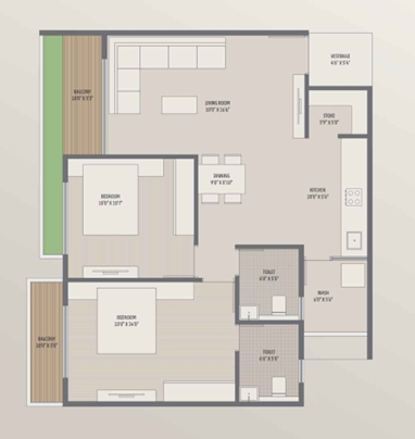 2 BHK Flat floor plan