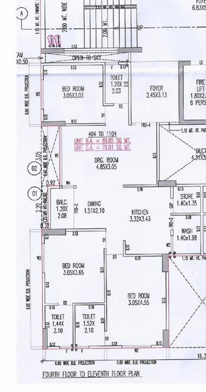 3 BHK Flat floor plan