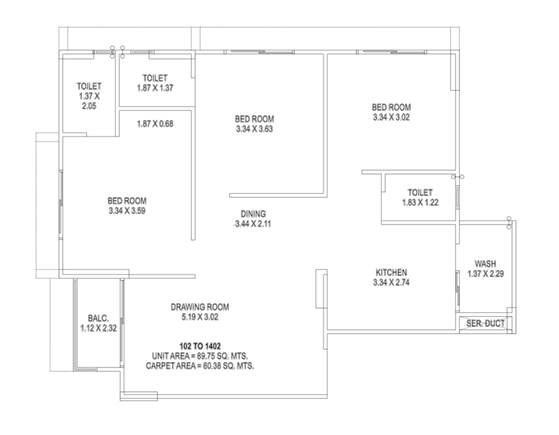 3 BHK Flat floor plan