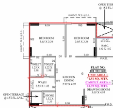 2 BHK Flat floor plan