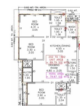 3 BHK Flat floor plan
