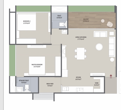 2 BHK Flat floor plan