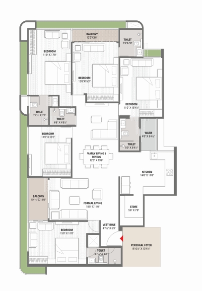 5 BHK Flat floor plan