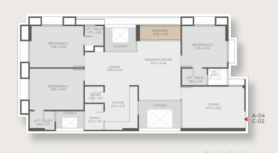 3 BHK Flat floor plan