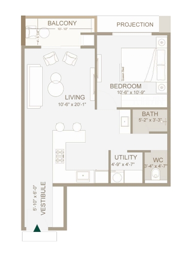 1 BHK Flat floor plan