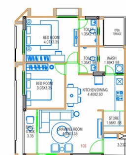 2 BHK Flat floor plan