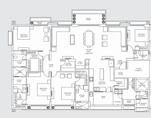 4 BHK Flat floor plan