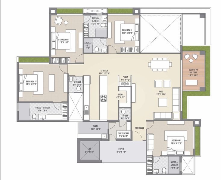 4 BHK Flat floor plan