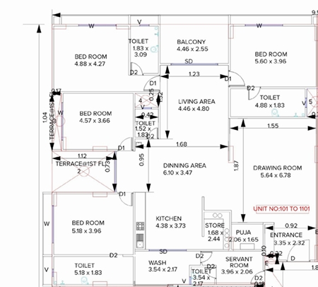 4 BHK Flat floor plan
